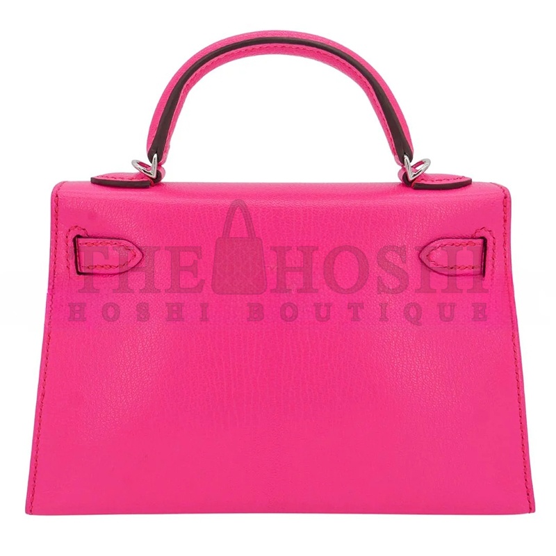 H**me5 KELLY II SELLIER MINI ROSE POP CHEVRE LEATHER PALLADIUM HARDWARE 103785 (20*11*6cm) Master Quality